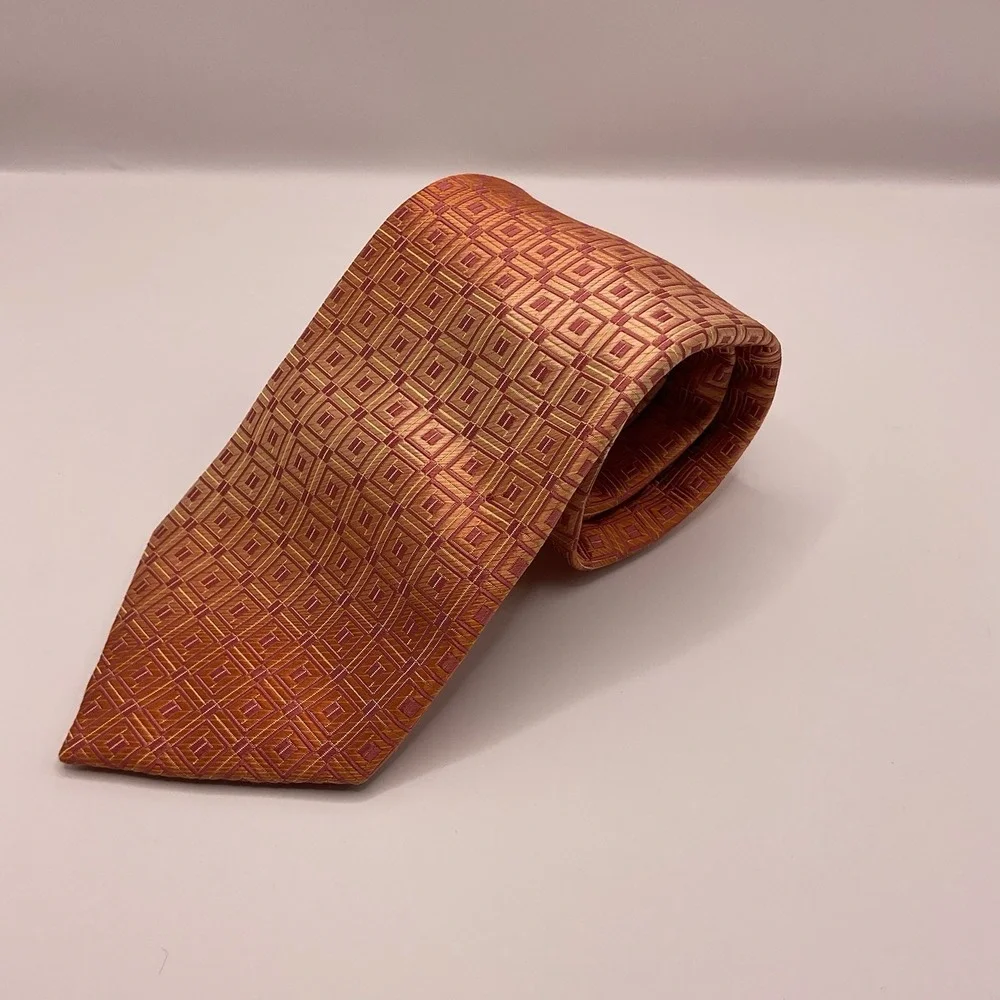 Kenneth Cole Reaction Vintage Rustic Bronze Orange Tie Geometric 3.5 Wide